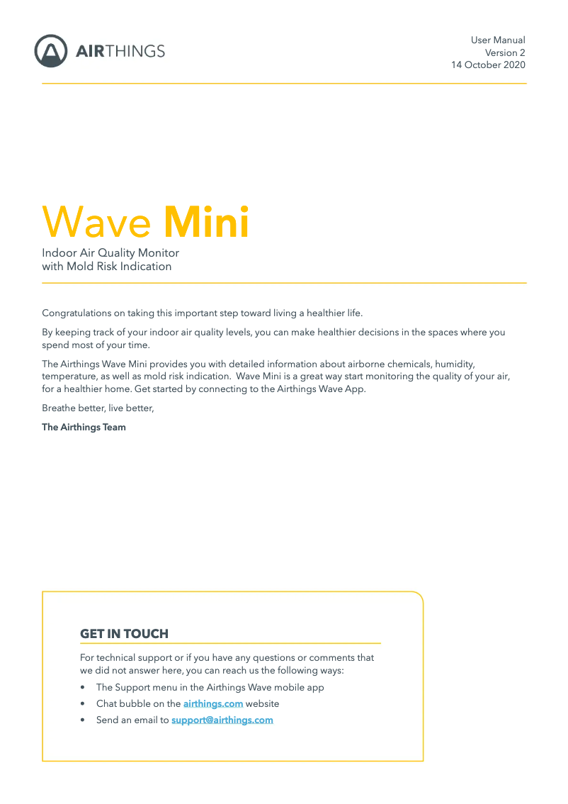 Imagen de la primera página del manual del dispositivo Wave Mini