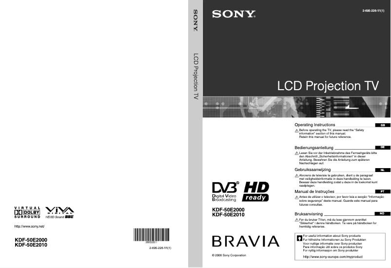 Imagen de la primera página del manual del dispositivo Bravia KDF-50E2000