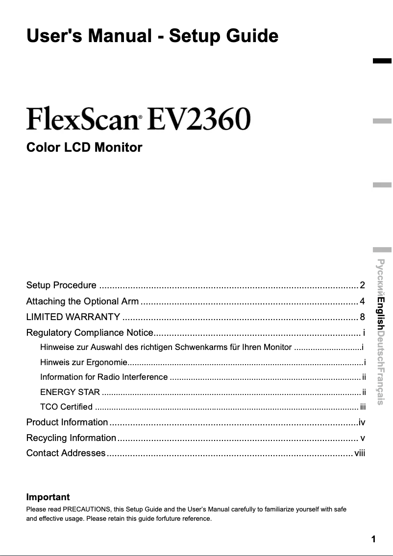 Imagen de la primera página del manual del dispositivo FlexScan EV2360