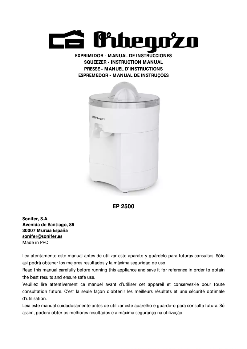 Imagen de la primera página del manual del dispositivo EP 2500