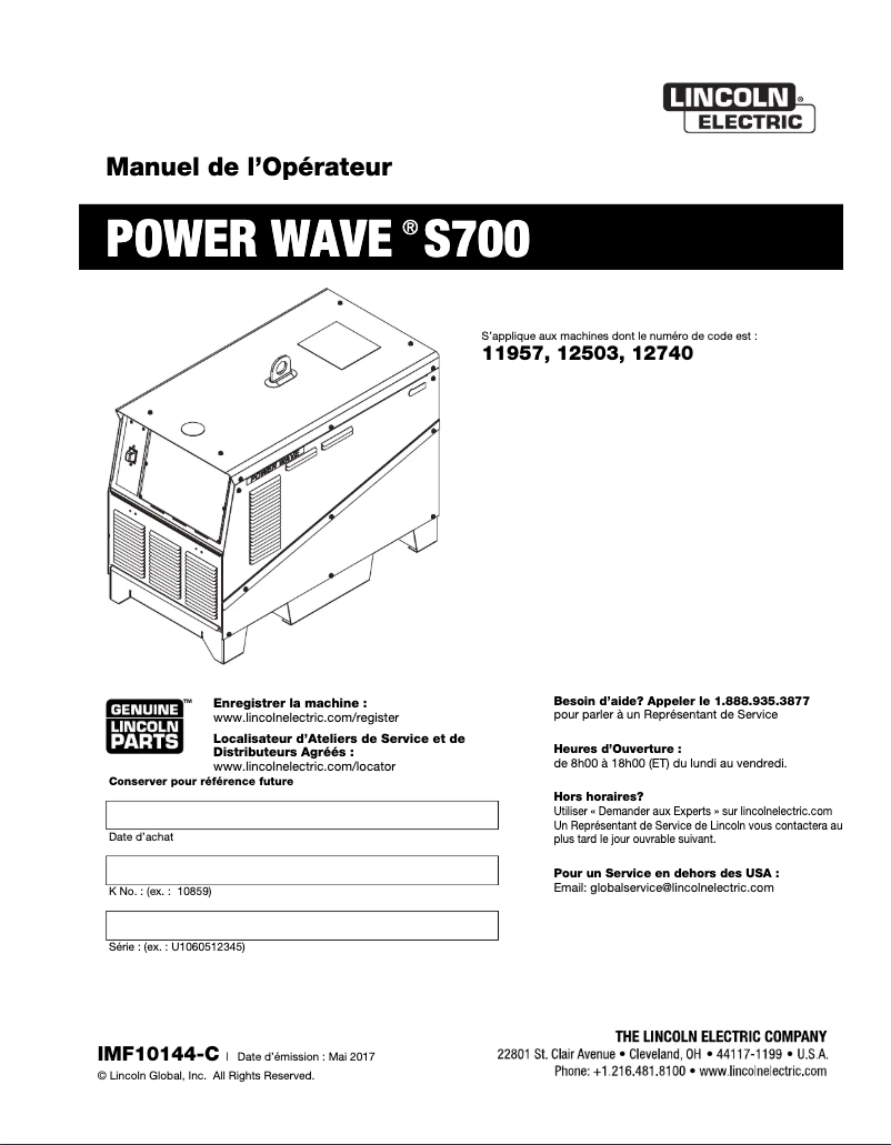 Página nº 1 - Manual de usuario Lincoln Electric Power Wave S700
