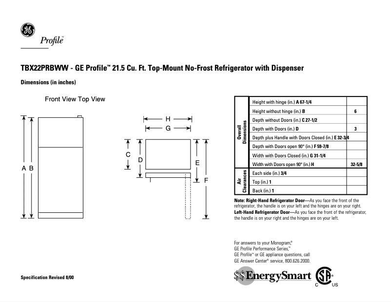 Imagen de la primera página del manual del dispositivo Profile TBX22PRBLWW