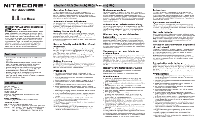 Página 1 del manual Manual de usuario Nitecore ULQ