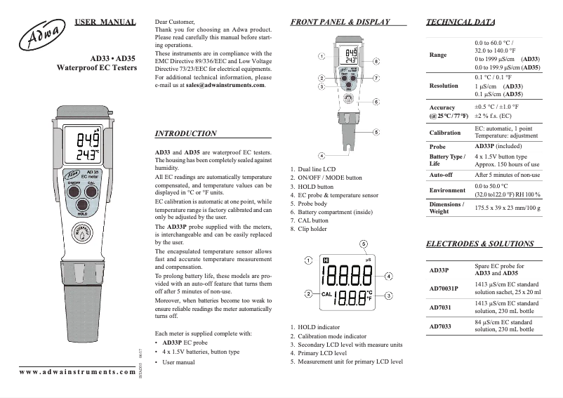 Imagen de la primera página del manual del dispositivo AD33