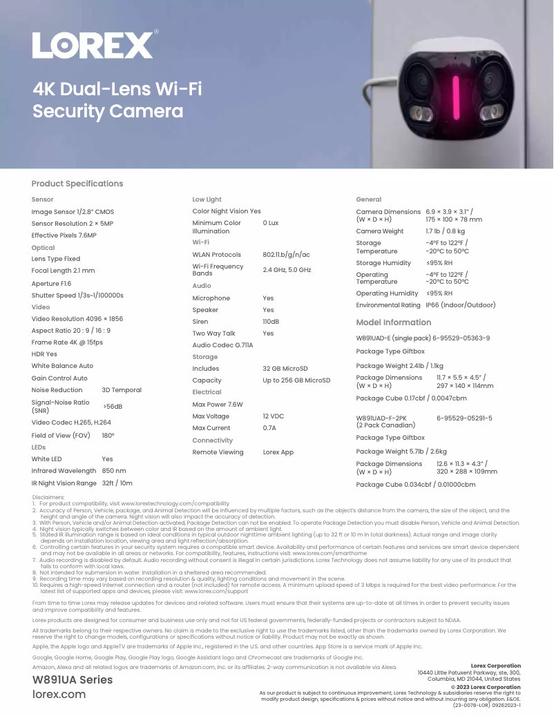 Página nº 1 - Ficha técnica Lorex W891UAD-E