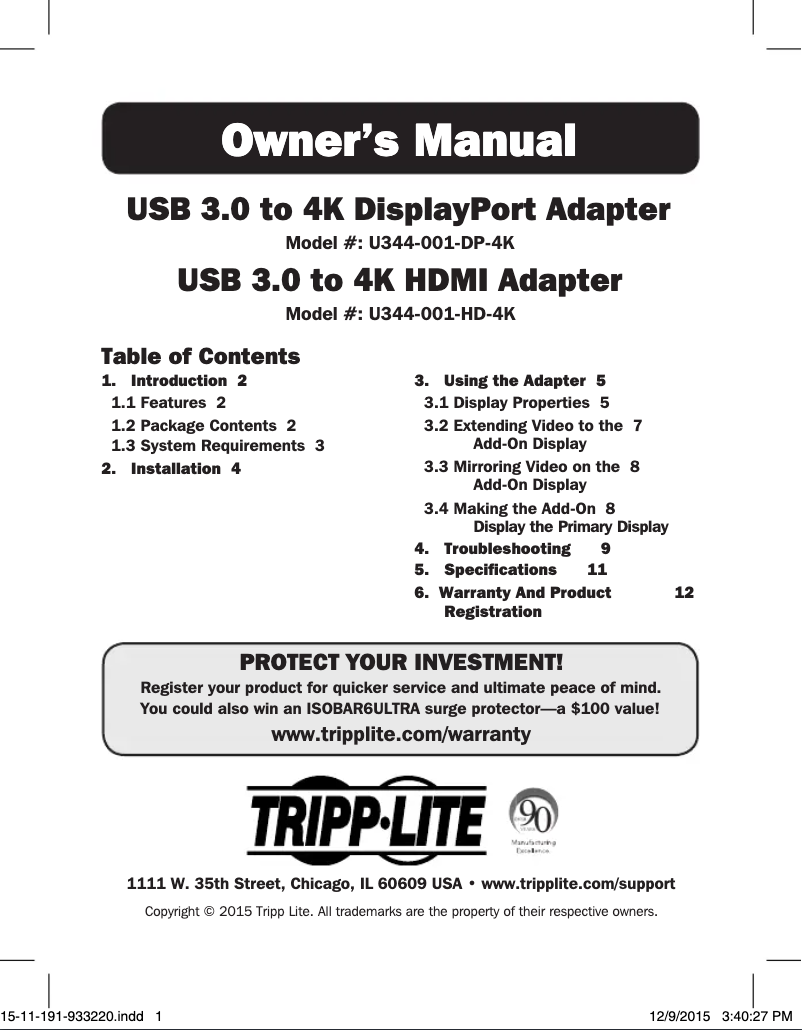 Imagen de la primera página del manual del dispositivo U344-001-DP-4K