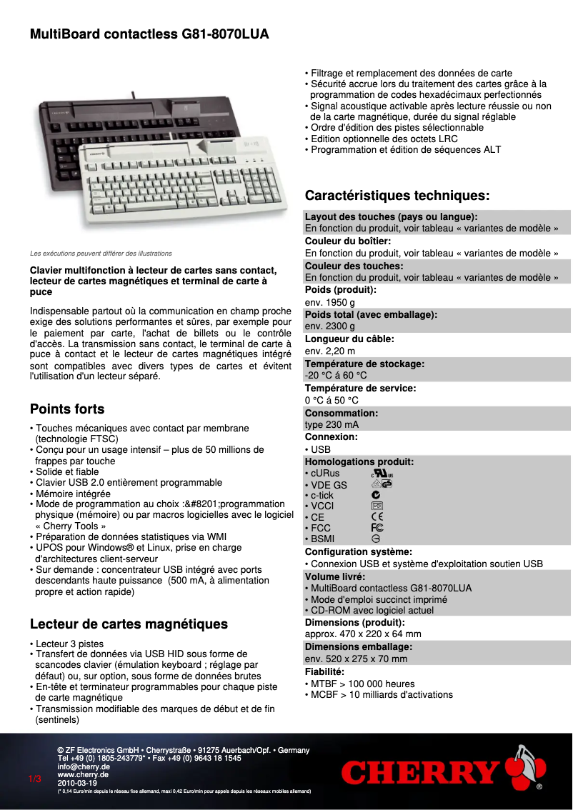 Página 1 del manual Ficha técnica Cherry MultiBoard G81-8070LUA