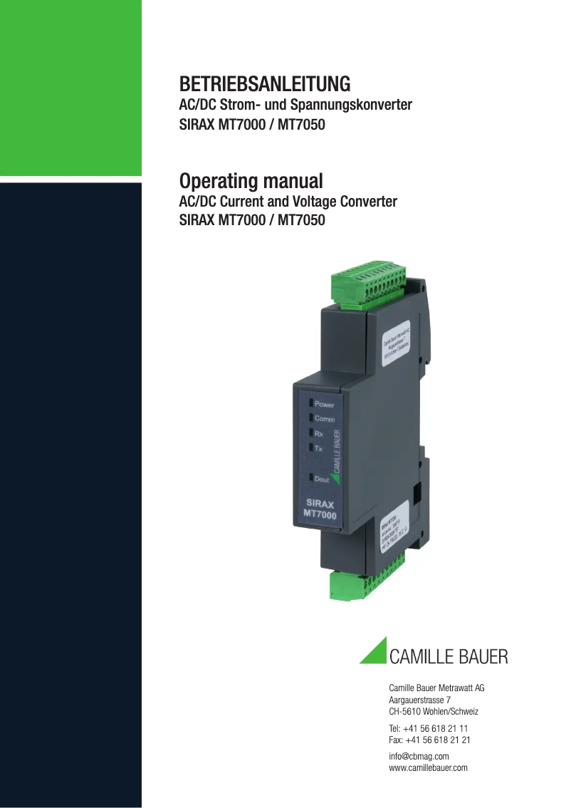 Página 1 del manual Manual de usuario Camille Bauer SIRAX MT7000