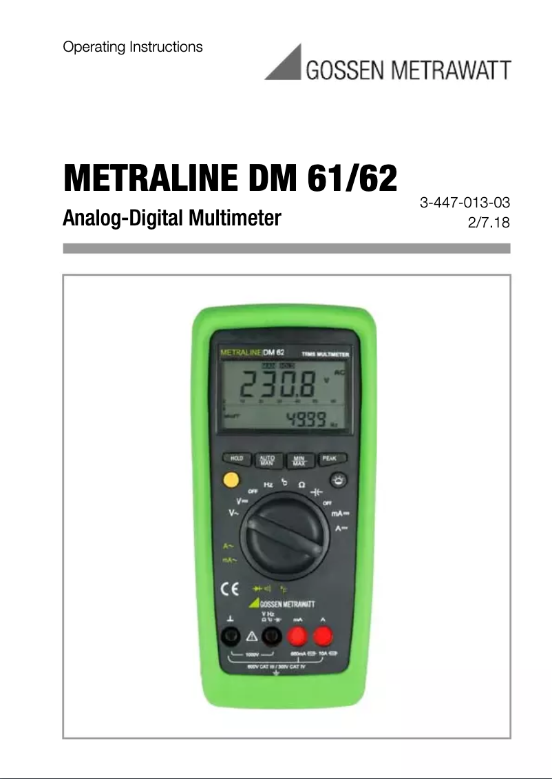 Página nº 1 - Manual de usuario Gossen Metrawatt METRALINE DM 62