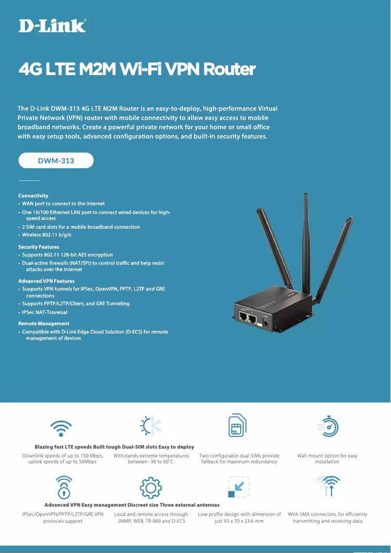 Página 1 del manual Ficha técnica D-Link DWM-313