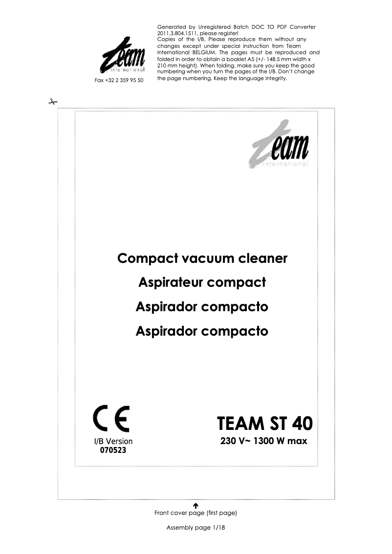 Página 1 del manual Manual de usuario Team ST 40