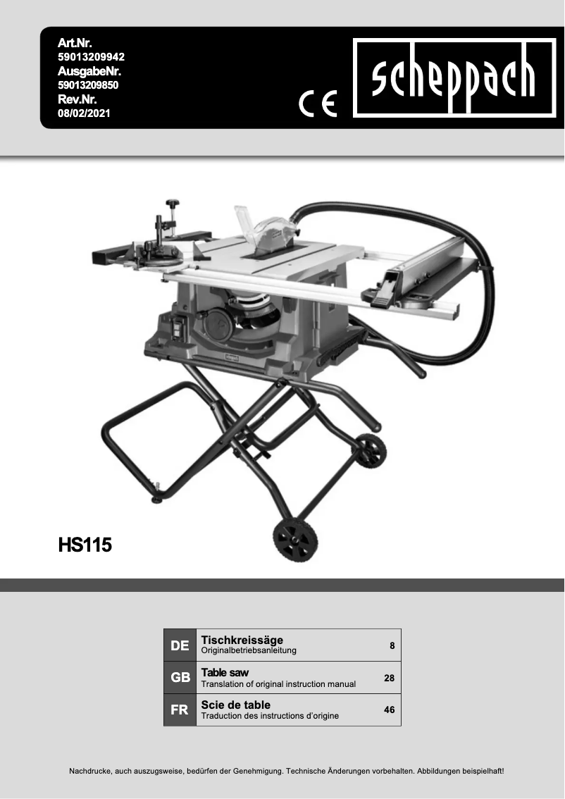 Página 1 del manual Manual de usuario Scheppach HS115