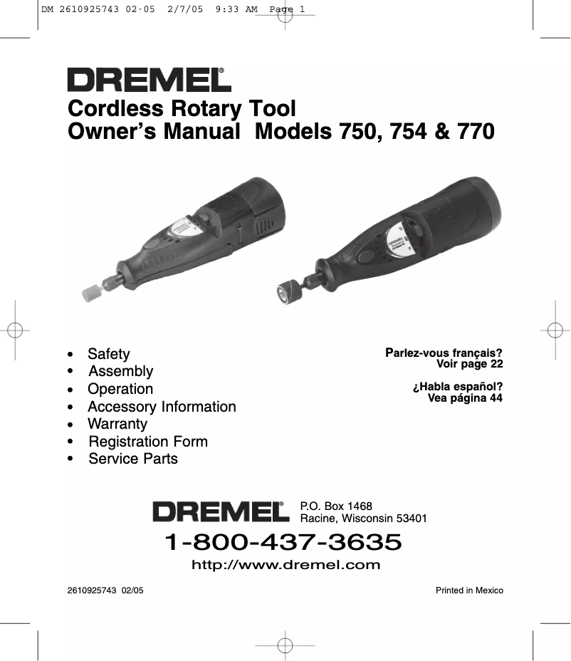 Página 1 del manual Manual de usuario Dremel 750