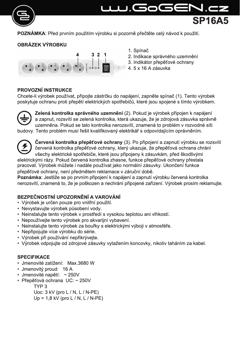 Imagen de la primera página del manual del dispositivo SP16A5