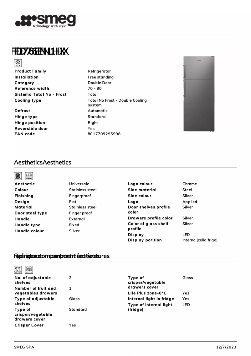 Página 1 del manual Ficha técnica Smeg FD76EN1HX
