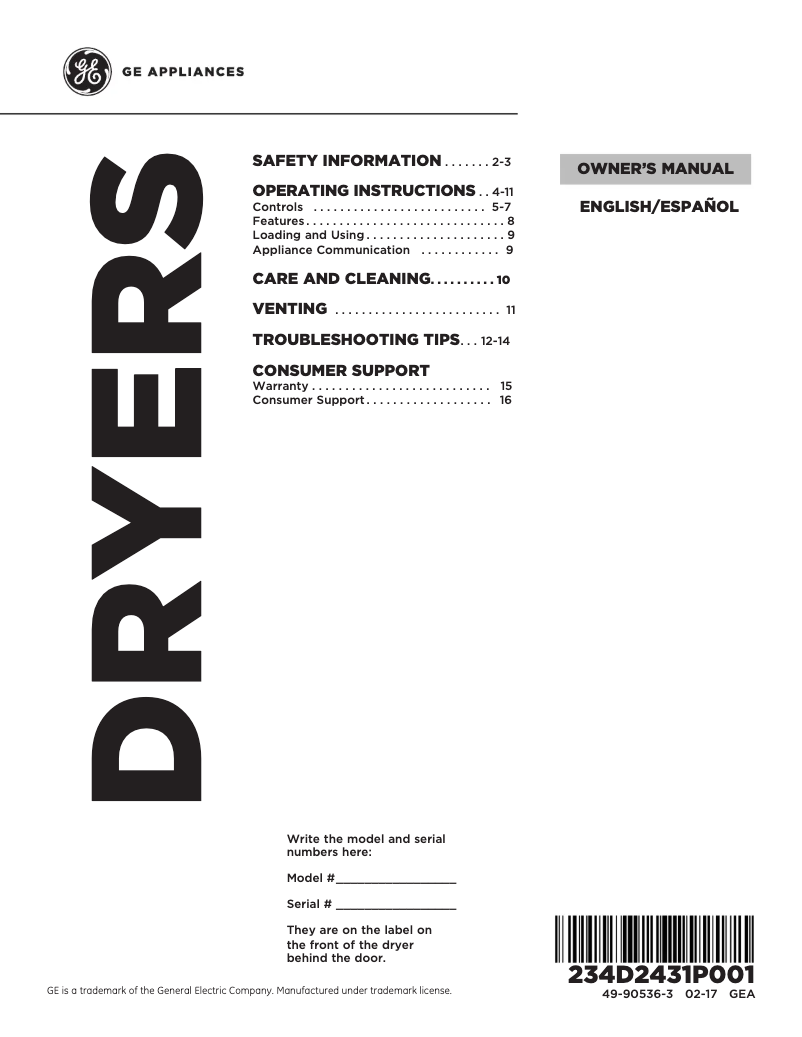 Imagen de la primera página del manual del dispositivo GTD75ECSLWS