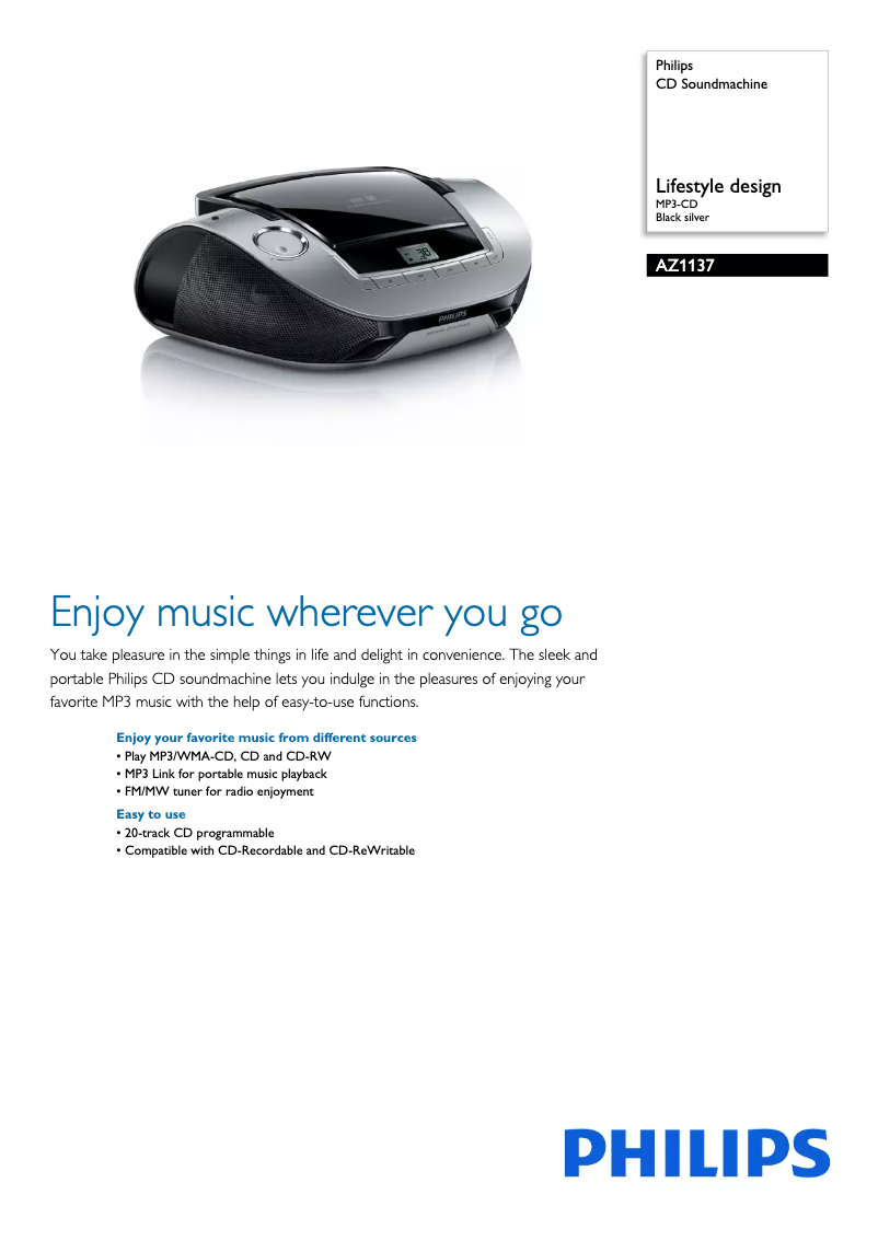 Página 1 del manual Folleto Philips AZ1137