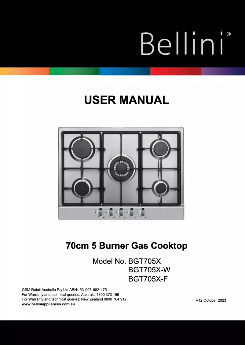 Página 1 del manual Manual de usuario Bellini BGT705X