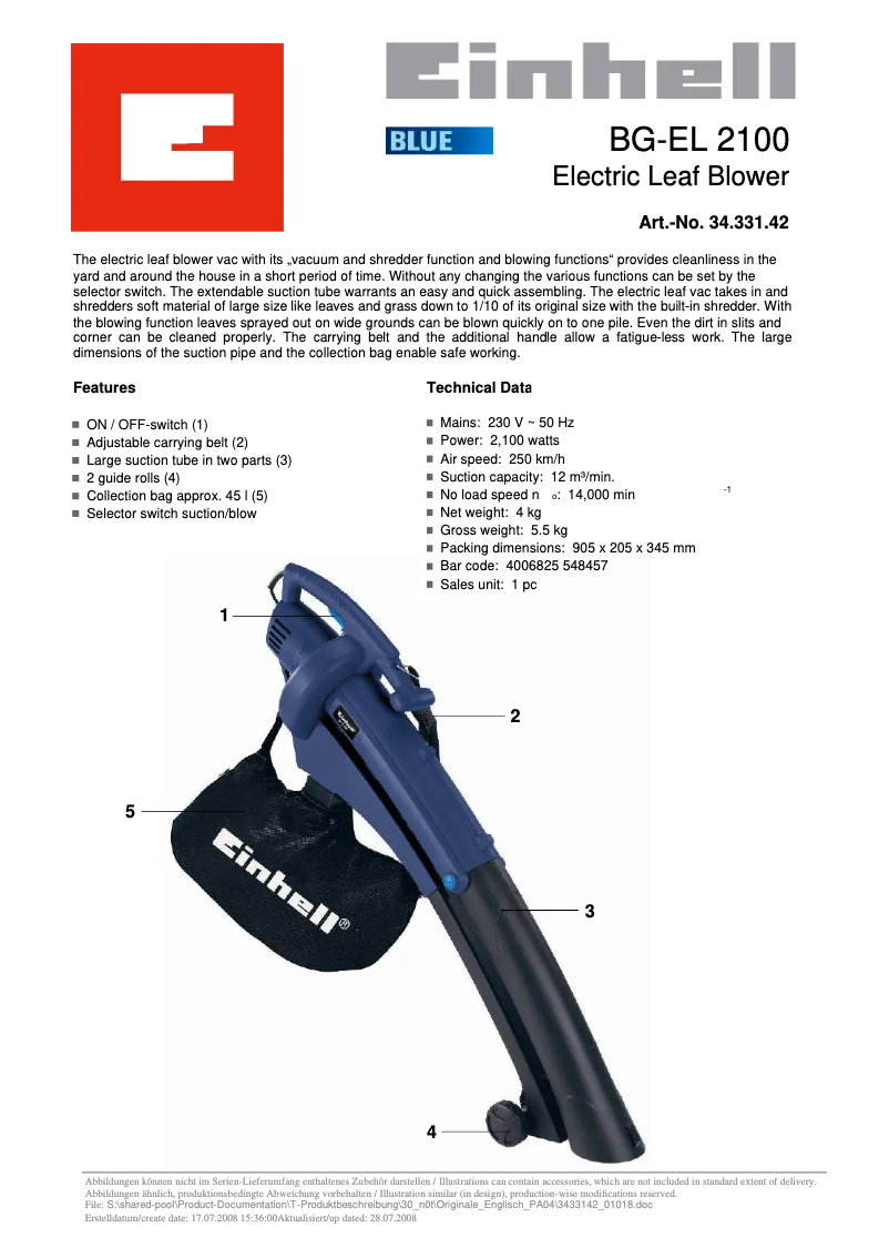 Página 1 del manual Manual de usuario Einhell BG-EL 2100