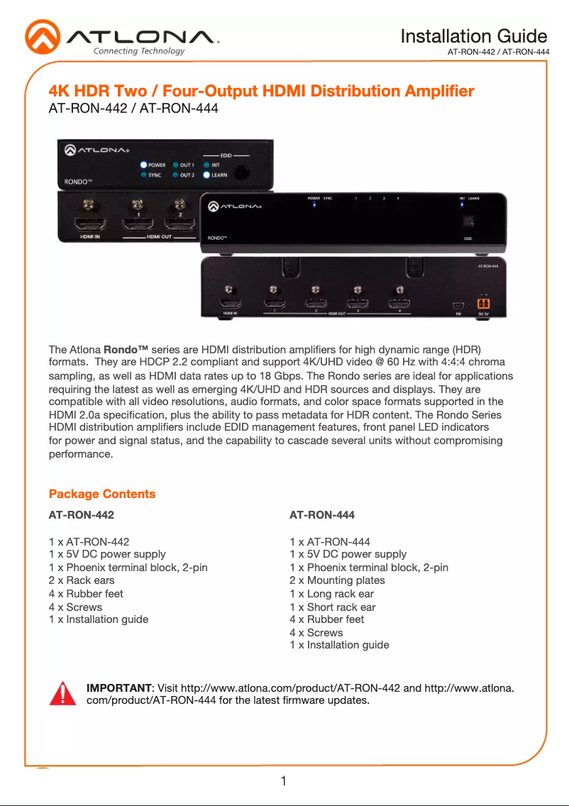 Página nº 1 - Manual de usuario Atlona AT-RON-444