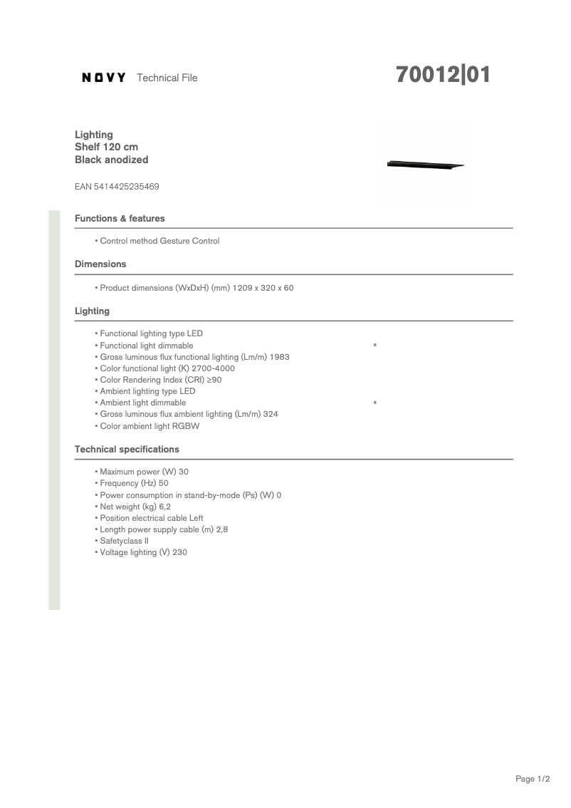 Página 1 del manual Ficha técnica Novy Shelf 70012