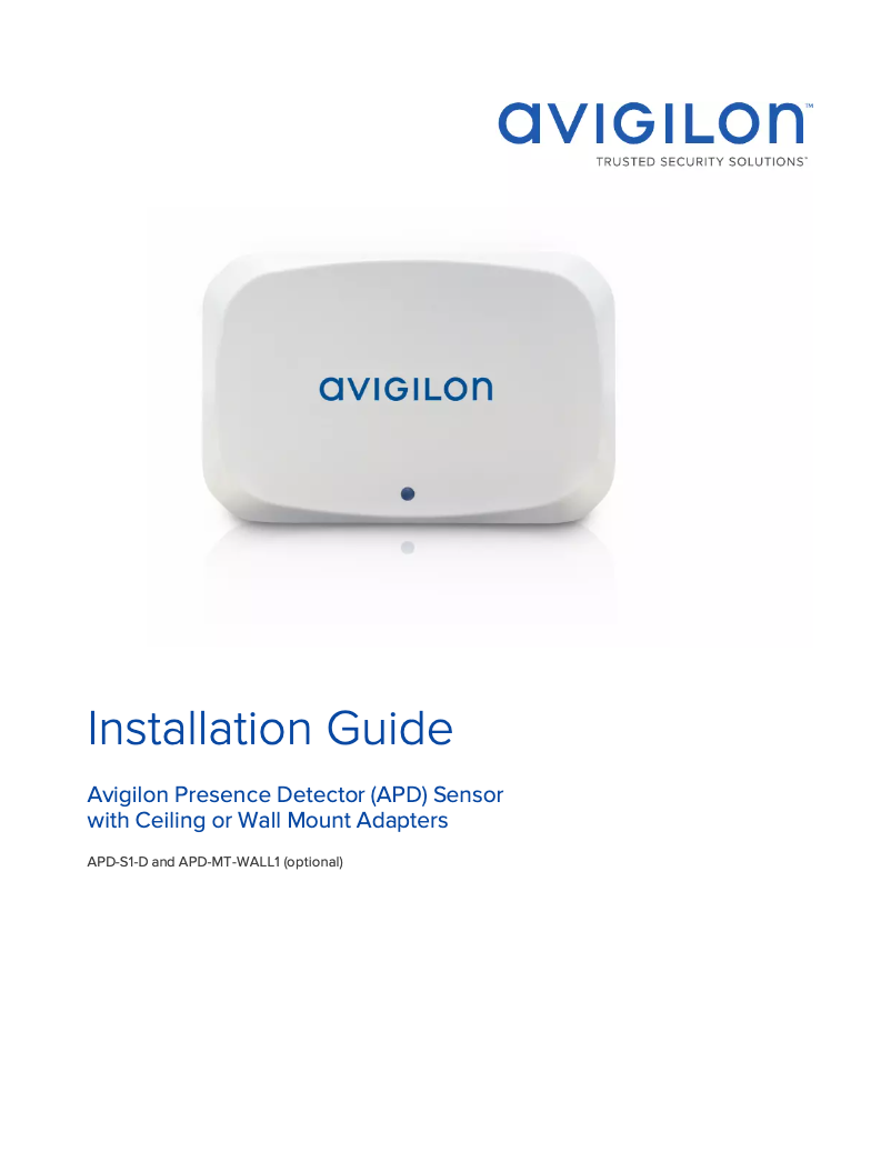 Imagen de la primera página del manual del dispositivo Avigilon Presence Detector (APD) Sensor