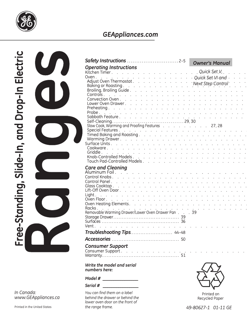 Imagen de la primera página del manual del dispositivo Profile PB975TPWW