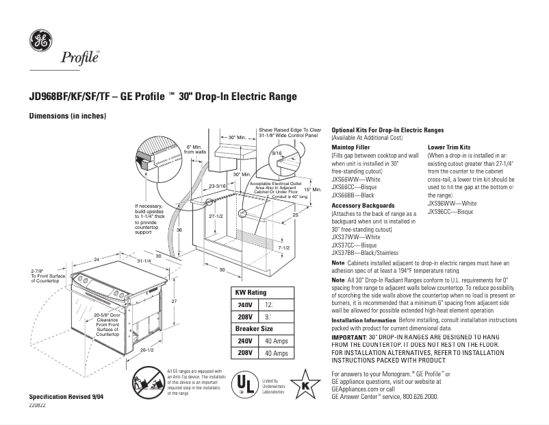 Página 1 del manual Ficha técnica GE Profile JD968SFSS