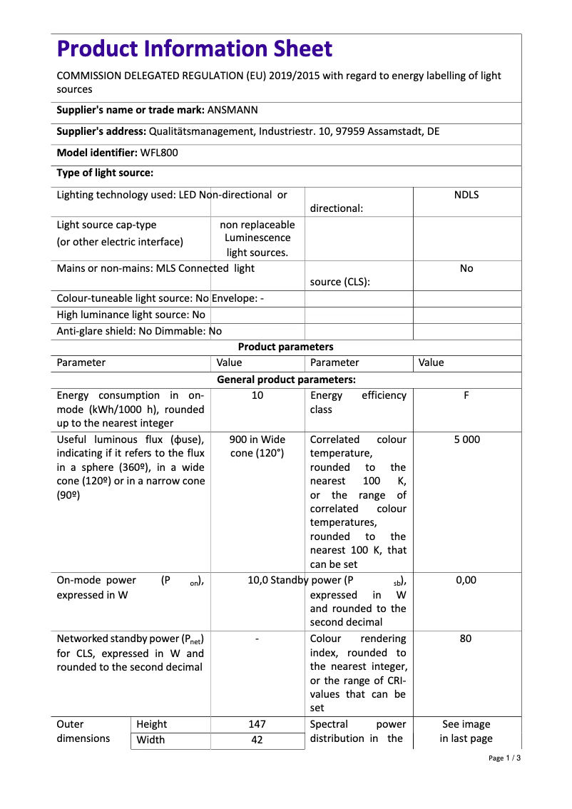 Página nº 1 - Ficha técnica Ansmann WFL800