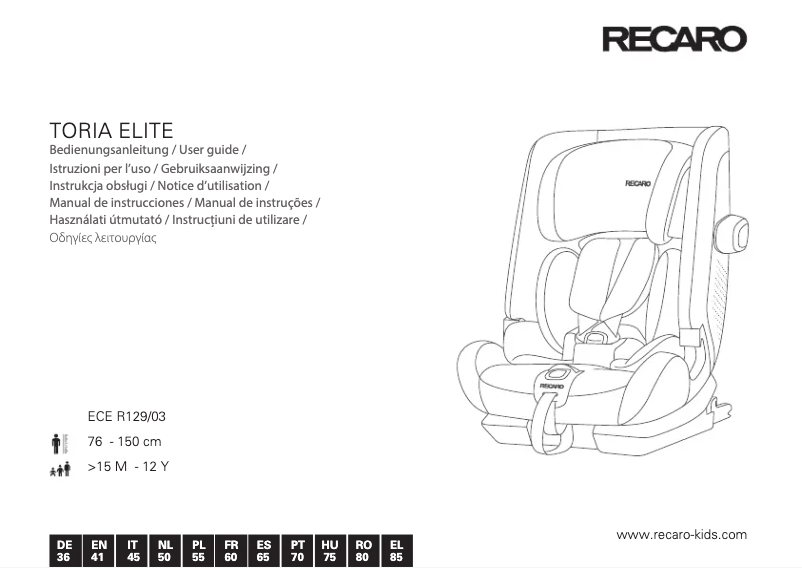 Página nº 1 - Manual de usuario Recaro Toria Elite