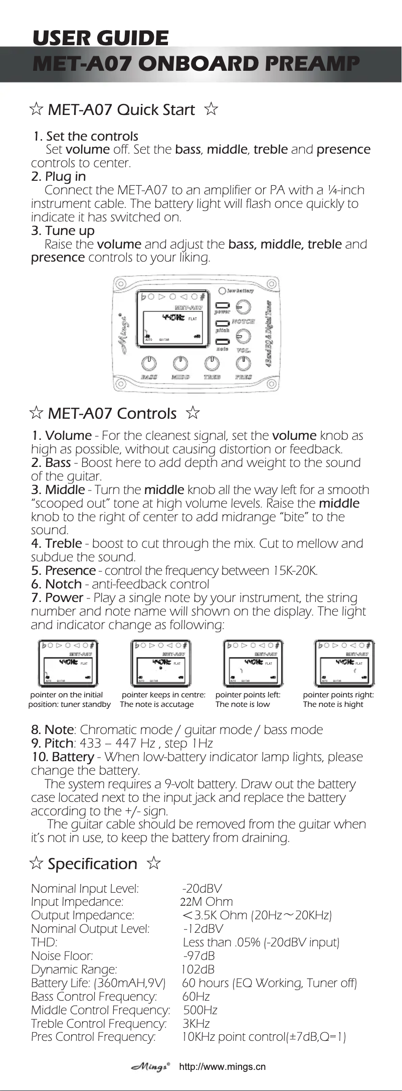 Página nº 1 - Manual de usuario Harley Benton MET-A07