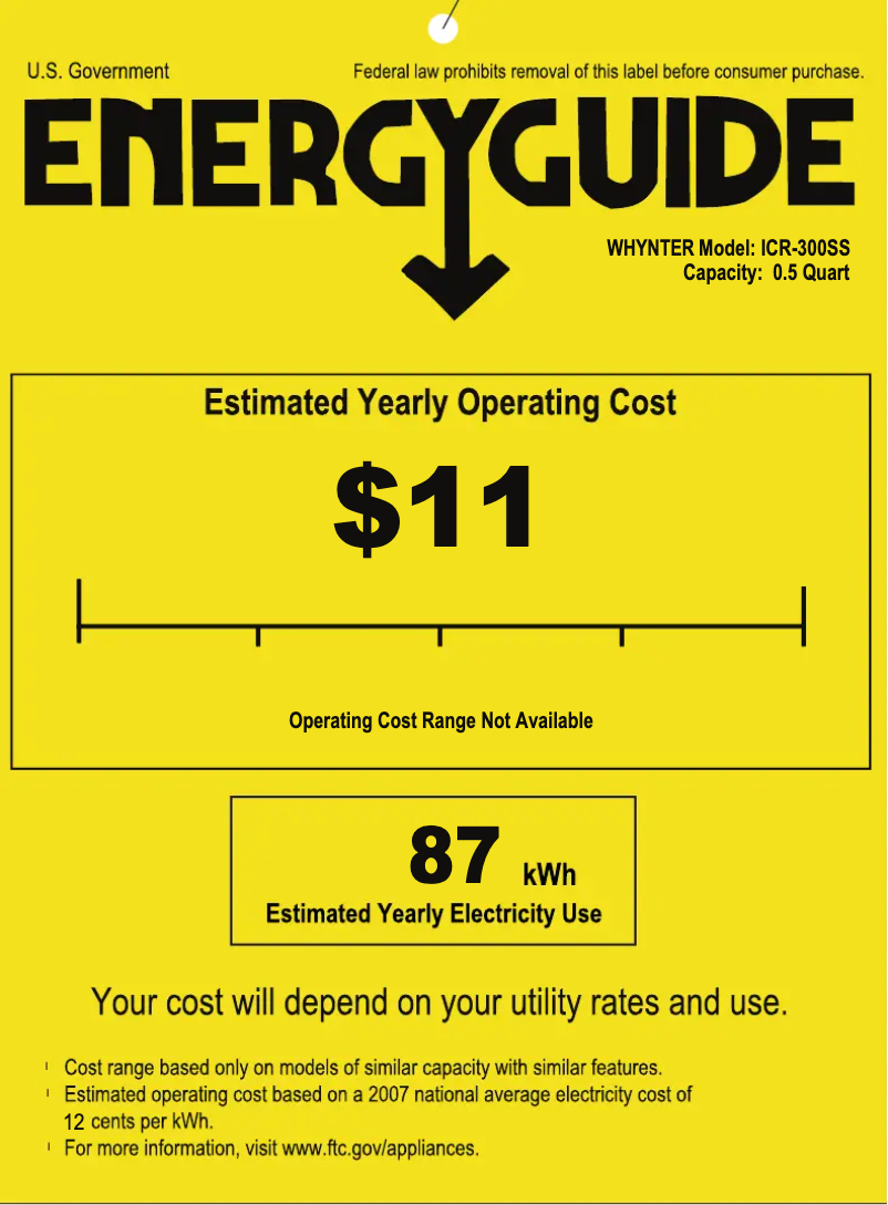 Página 1 del manual Etiqueta energética Whynter ICR-300SS