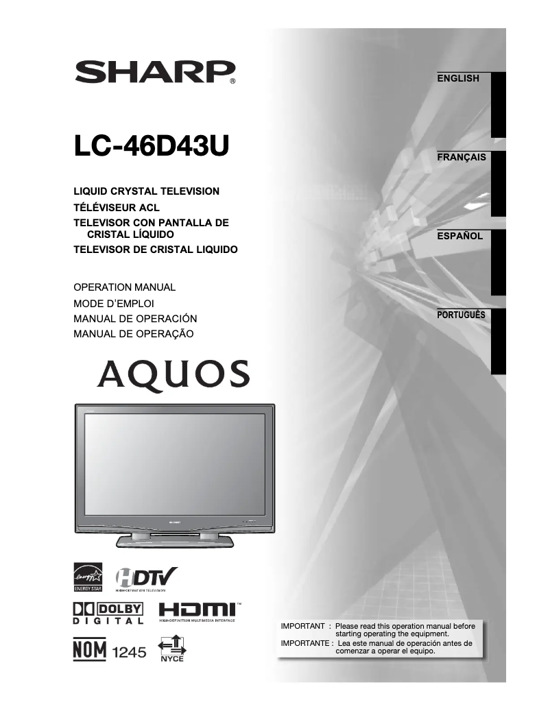 Imagen de la primera página del manual del dispositivo Aquos LC-46D43U