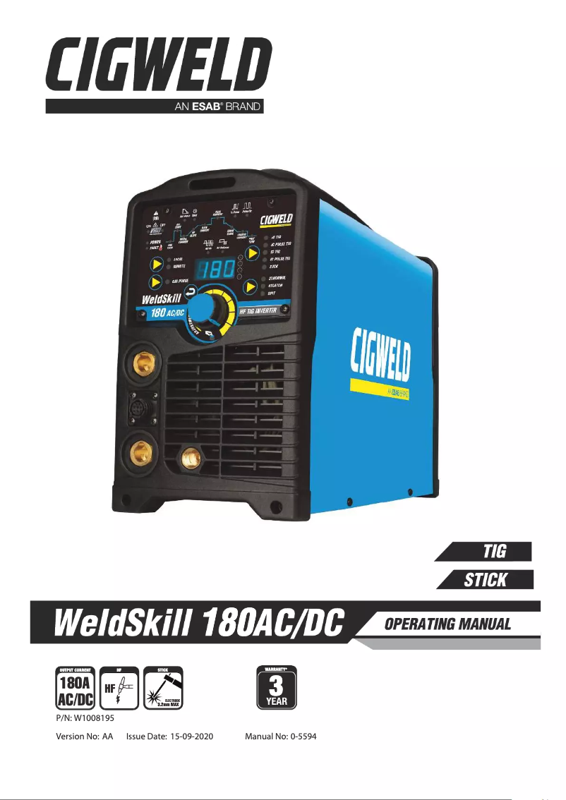 Imagen de la primera página del manual del dispositivo WeldSkill 180