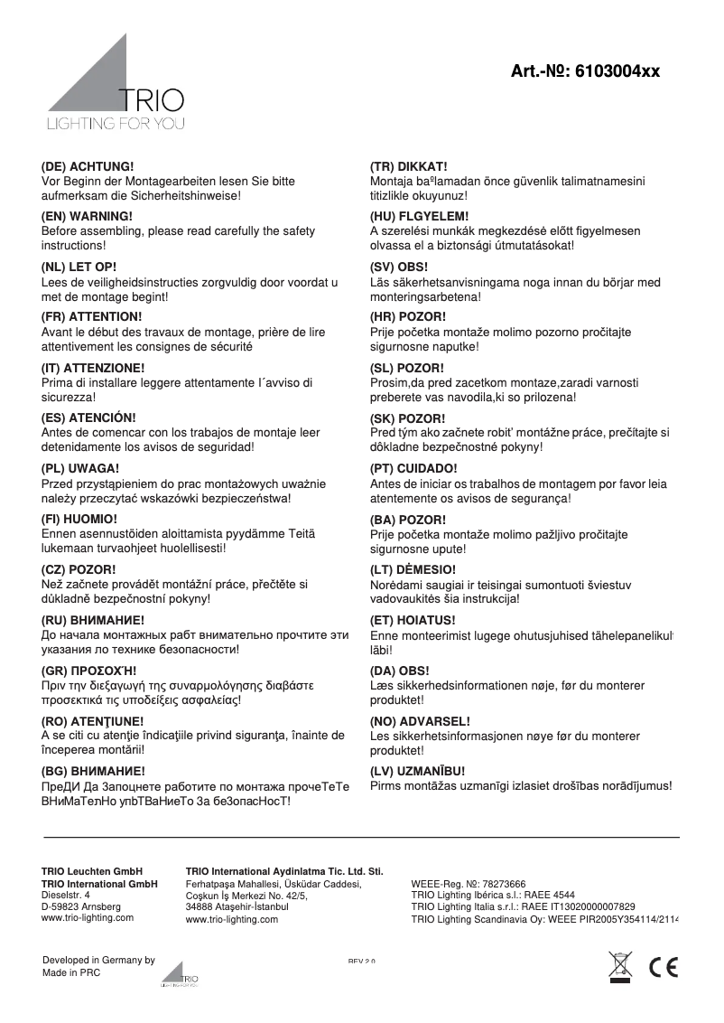 Imagen de la primera página del manual del dispositivo Napoli 610300428