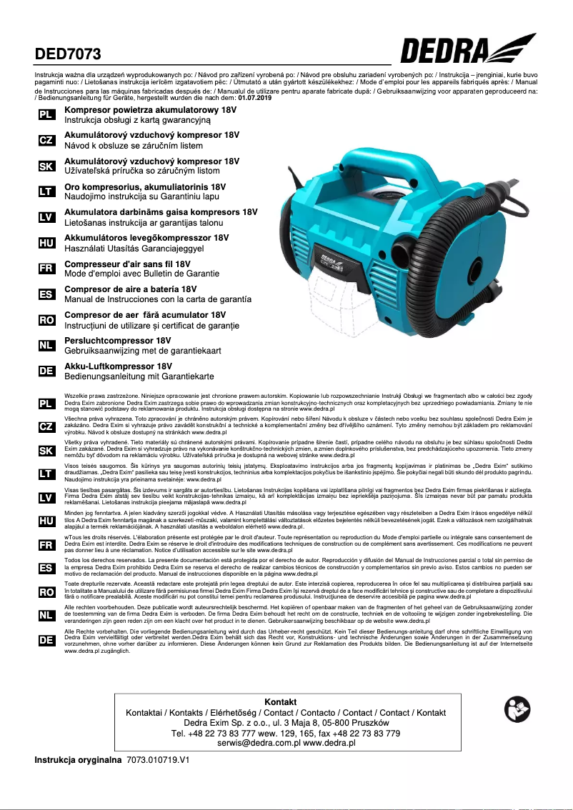 Página nº 1 - Manual de usuario DEDRA DED7073