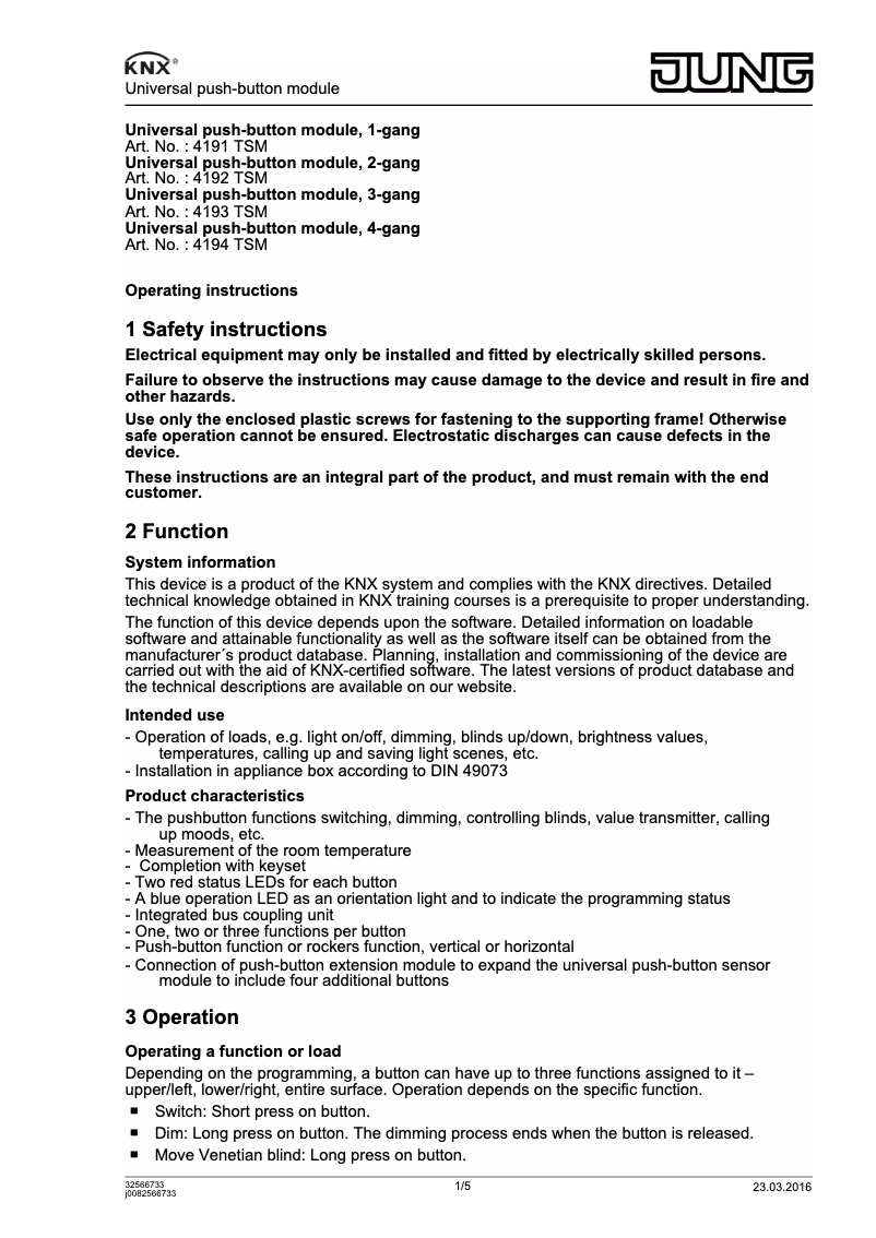 Página 1 del manual Manual de usuario JUNG 4193 TSM