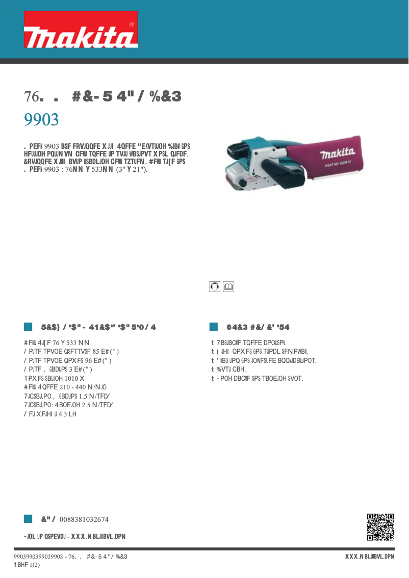 Página 1 del manual Ficha técnica Makita 9903