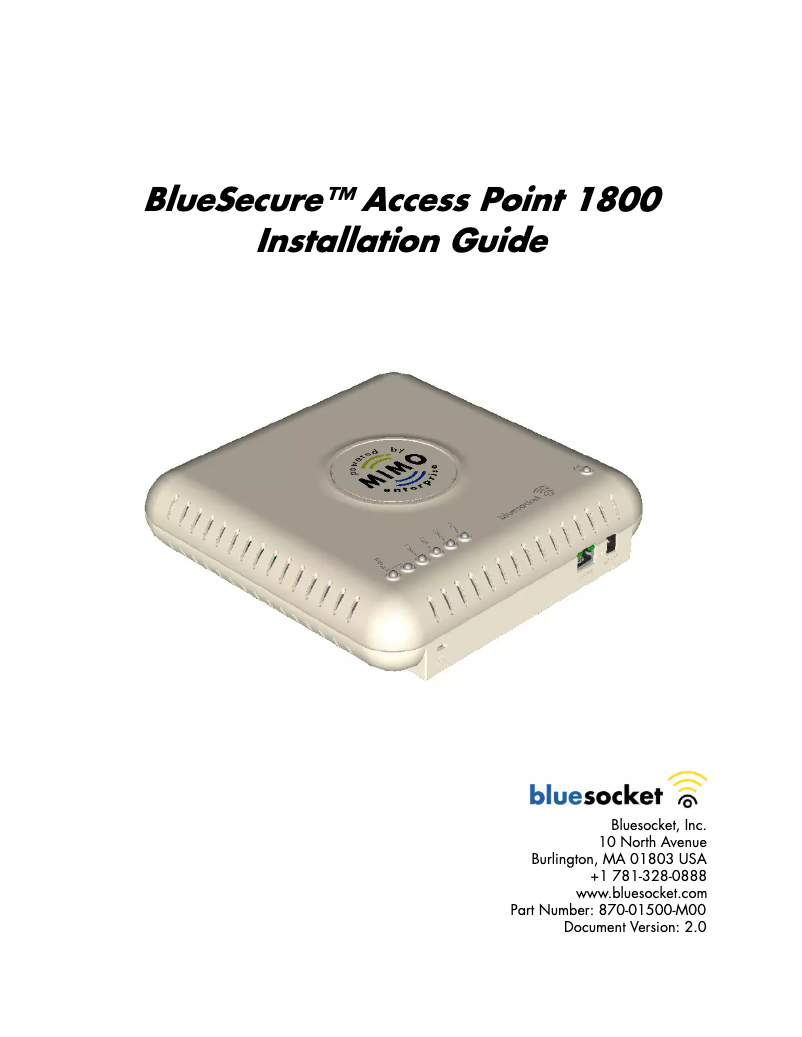 Imagen de la primera página del manual del dispositivo BlueSecure 1800