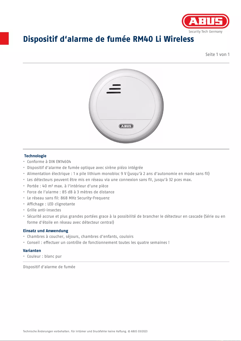 Imagen de la primera página del manual del dispositivo RM40 Li