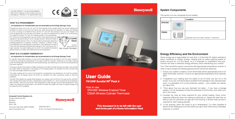 Página nº 1 - Manual de usuario Honeywell CS92A