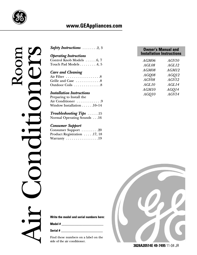 Imagen de la primera página del manual del dispositivo AGQ10AC
