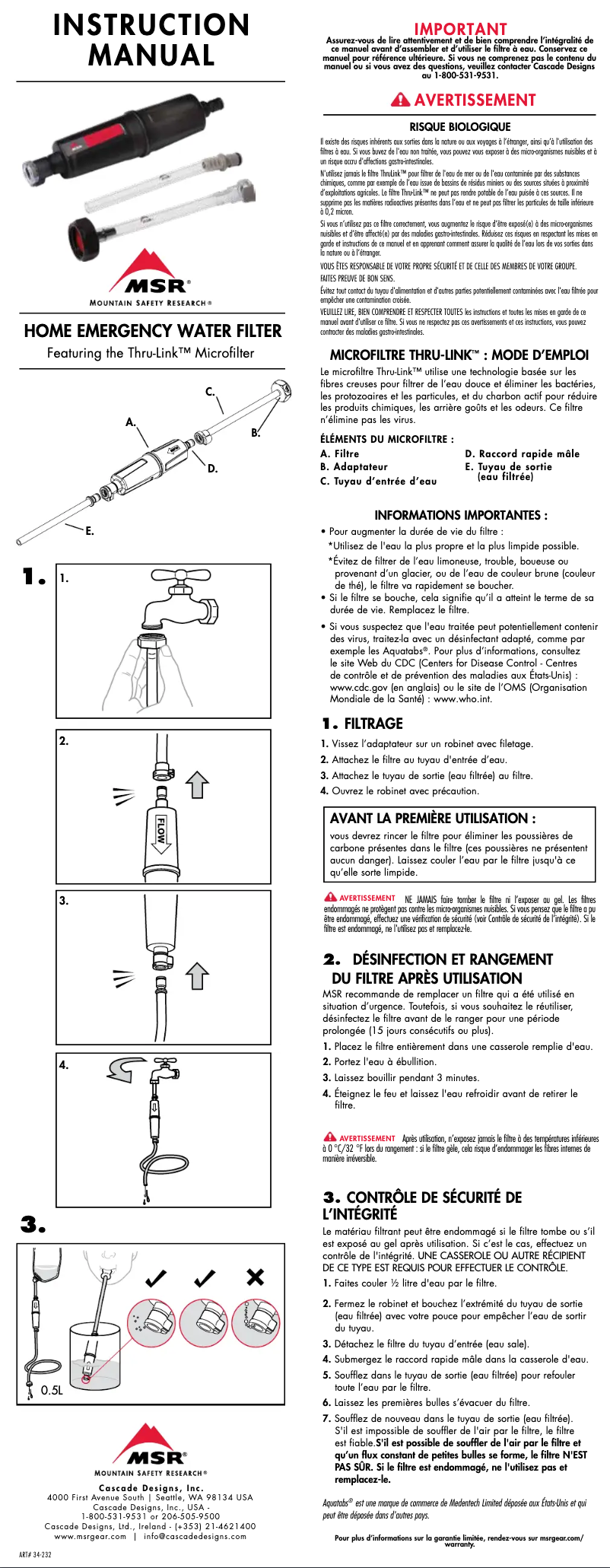 Página nº 1 - Manual de usuario MSR Home Emergency Water Filter