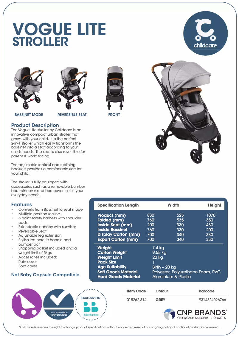 Página nº 1 - Manual de usuario Childcare Vogue Lite
