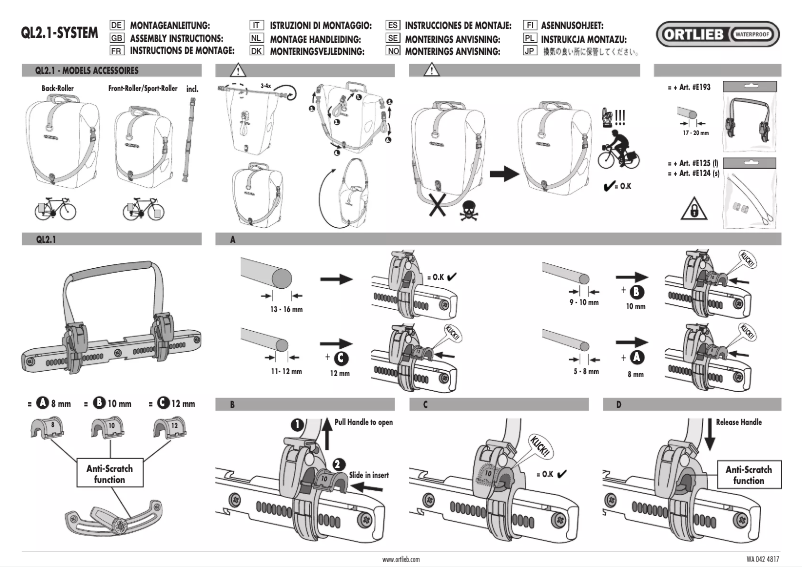 Página 1 del manual Manual de usuario Ortlieb Back-Roller Design Cycledelic QL2.1