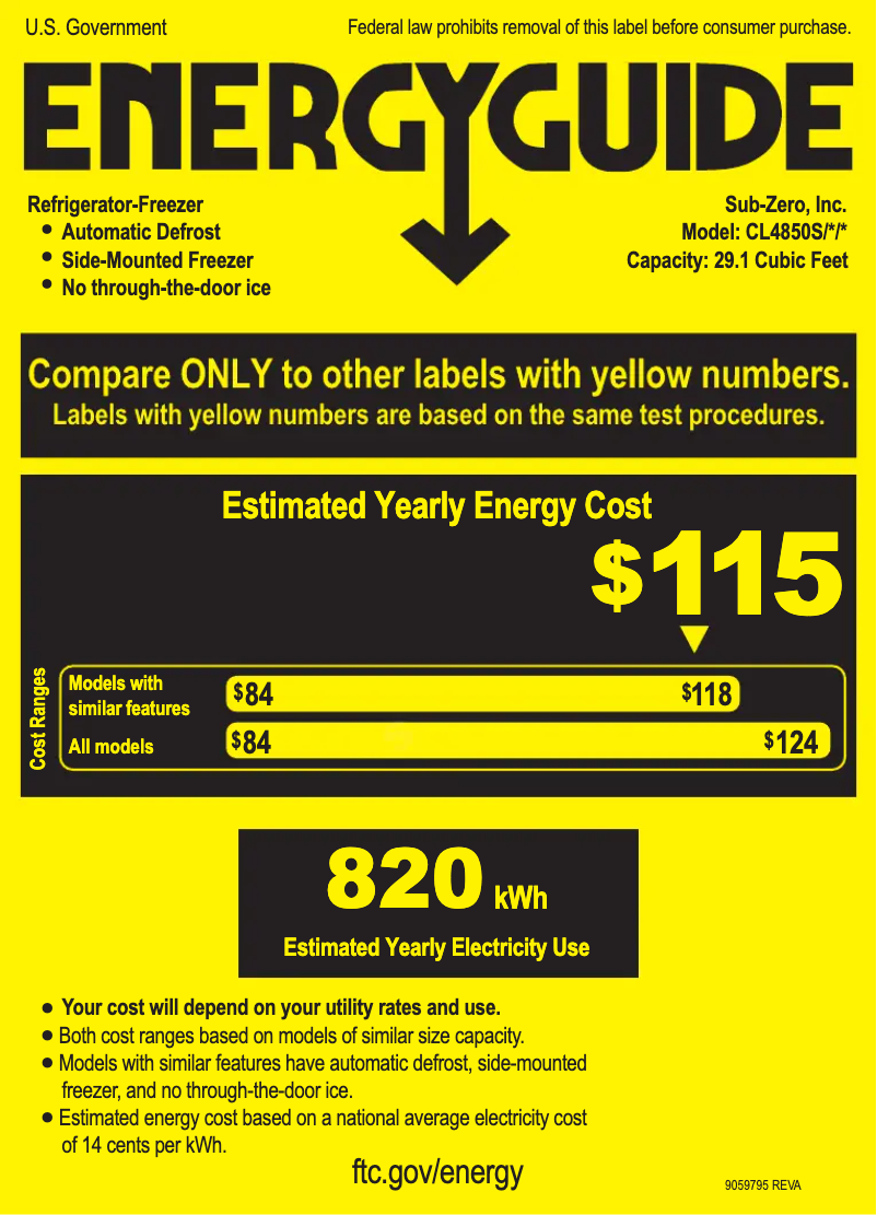 Página 1 del manual Etiqueta energética Sub-Zero CL4850O