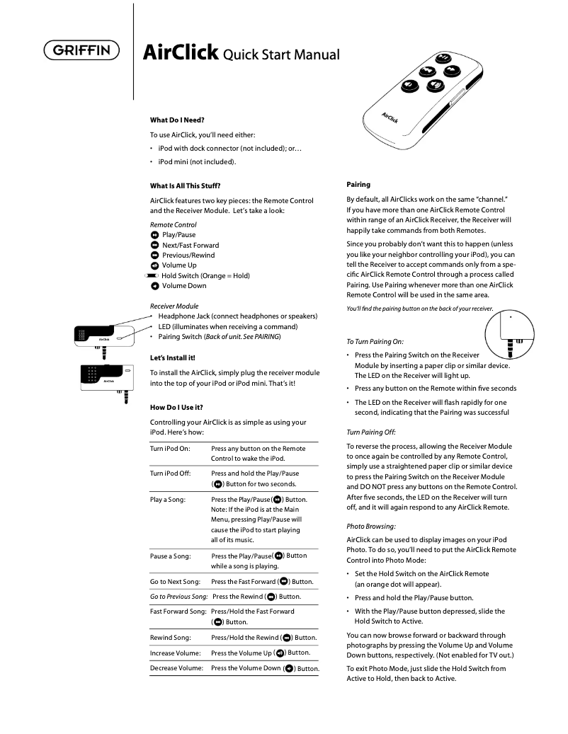 Imagen de la primera página del manual del dispositivo AirClick