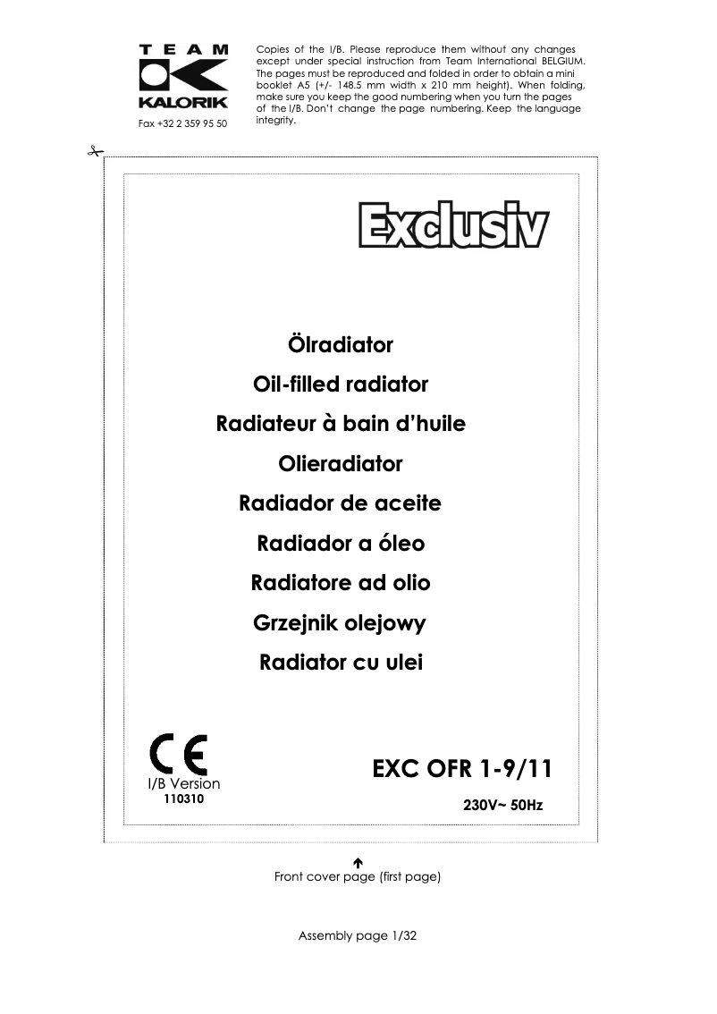 Imagen de la primera página del manual del dispositivo EXC OFR 1-9