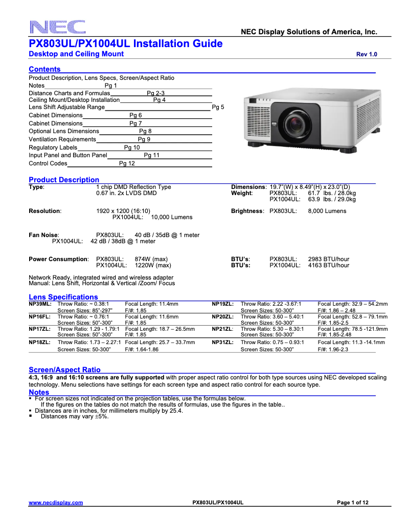 Página 1 del manual Manual de usuario NEC PX1004UL