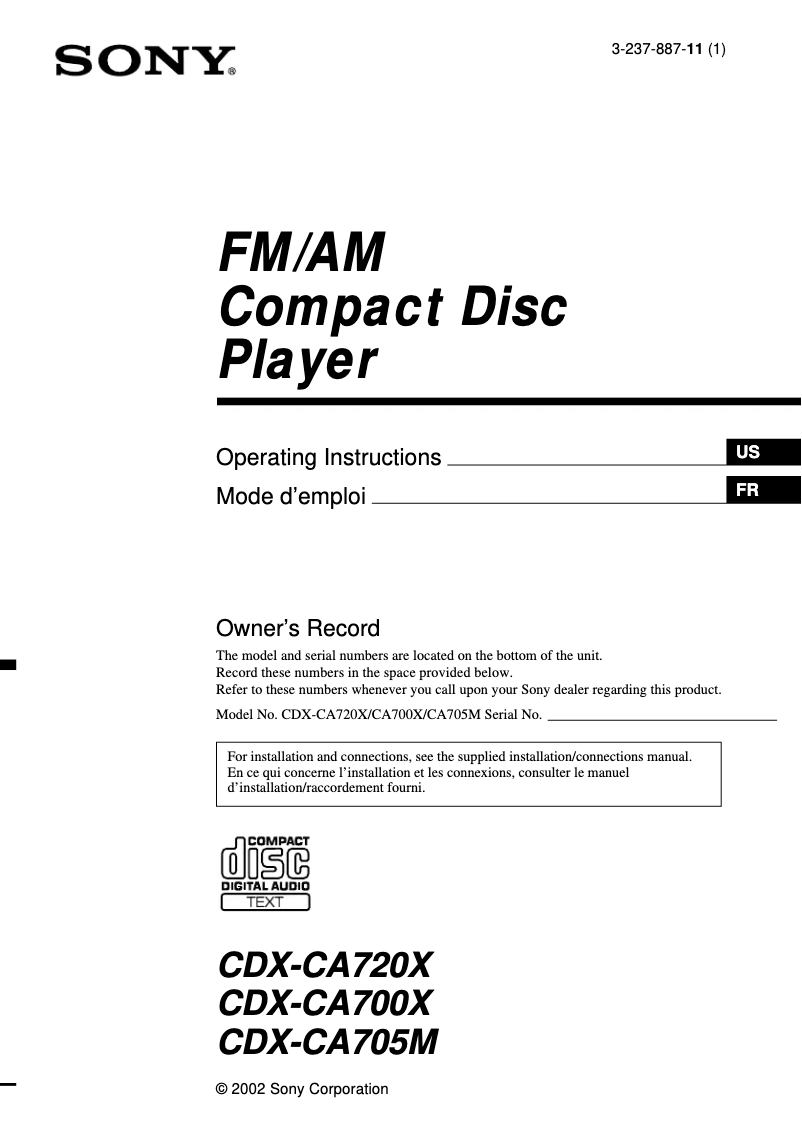 Imagen de la primera página del manual del dispositivo CDX-CA700X
